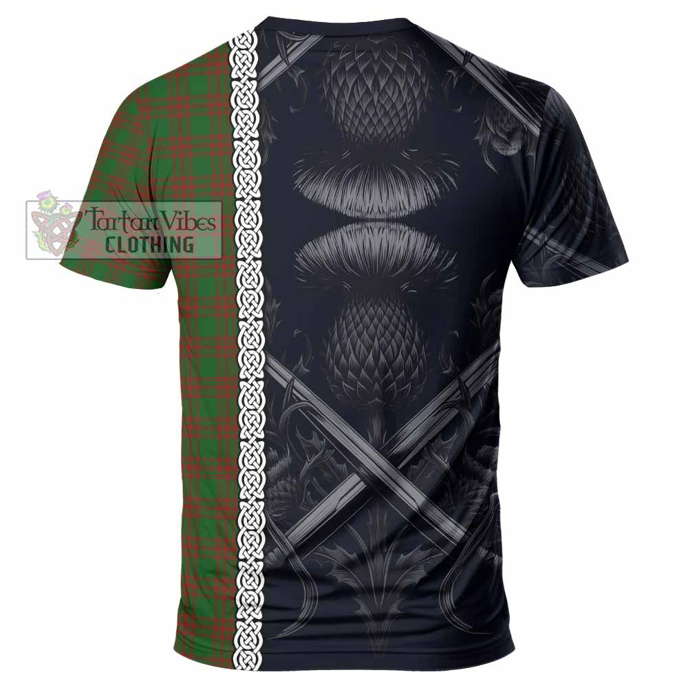 Tartan Vibes Clothing Menzies Tartan T-Shirt with Family Crest Cross Sword Thistle Celtic Vibes