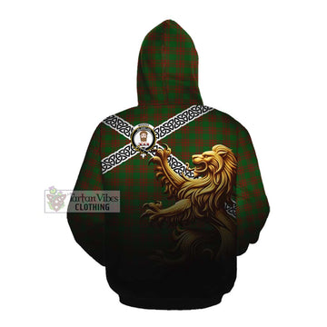 Tartan Vibes Clothing Menzies Crest Tartan Cotton Hoodie with Golden Lion Emblem Celtic Style