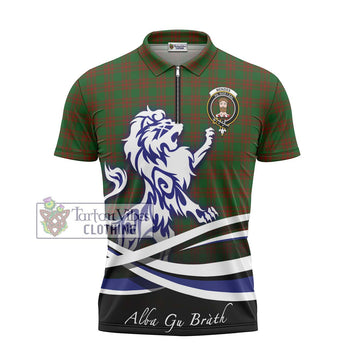 Menzies Tartan Zipper Polo Shirt with Alba Gu Brath Regal Lion Emblem - Tartan Vibes Clothing