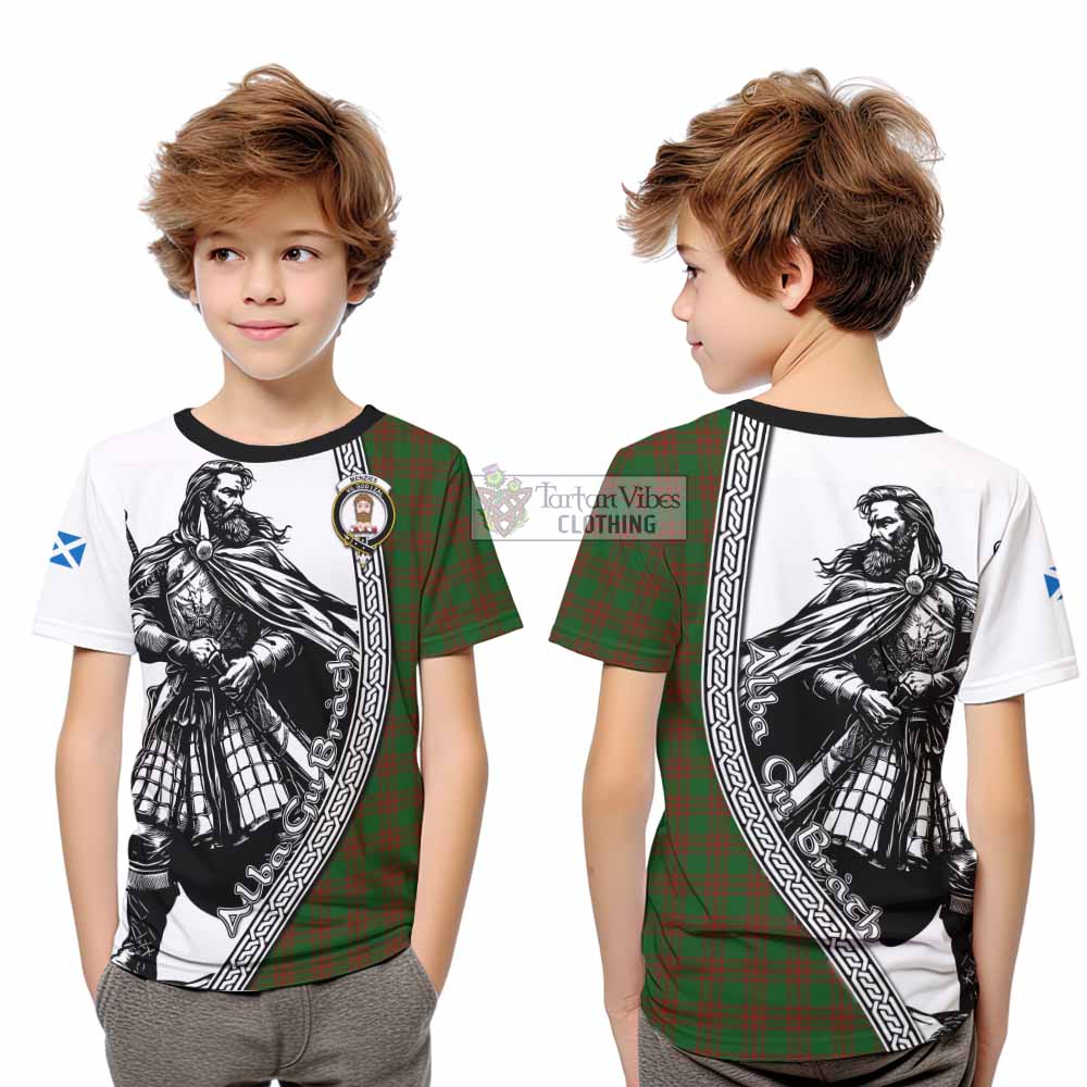 Menzies Tartan Clan Crest Kid T-Shirt with Highlander Warrior Celtic Style - Tartan Vibes Clothing
