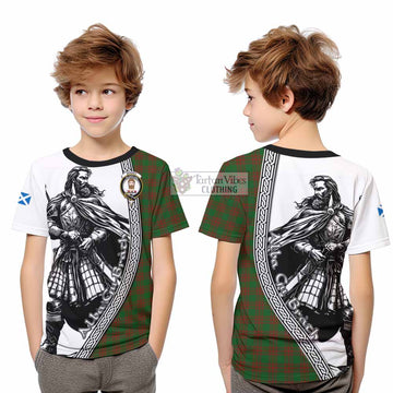 Menzies Tartan Clan Crest Kid T-Shirt with Highlander Warrior Celtic Style - Tartan Vibes Clothing