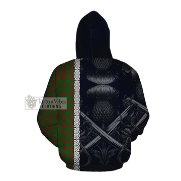 Menzies Tartan Cotton Hoodie with Family Crest Cross Sword Thistle Celtic Vibes Pullover Hoodie - Tartan Vibes Clothing