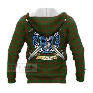 Menzies Tartan Knitted Hoodie with Family Crest Celtic Skull Style