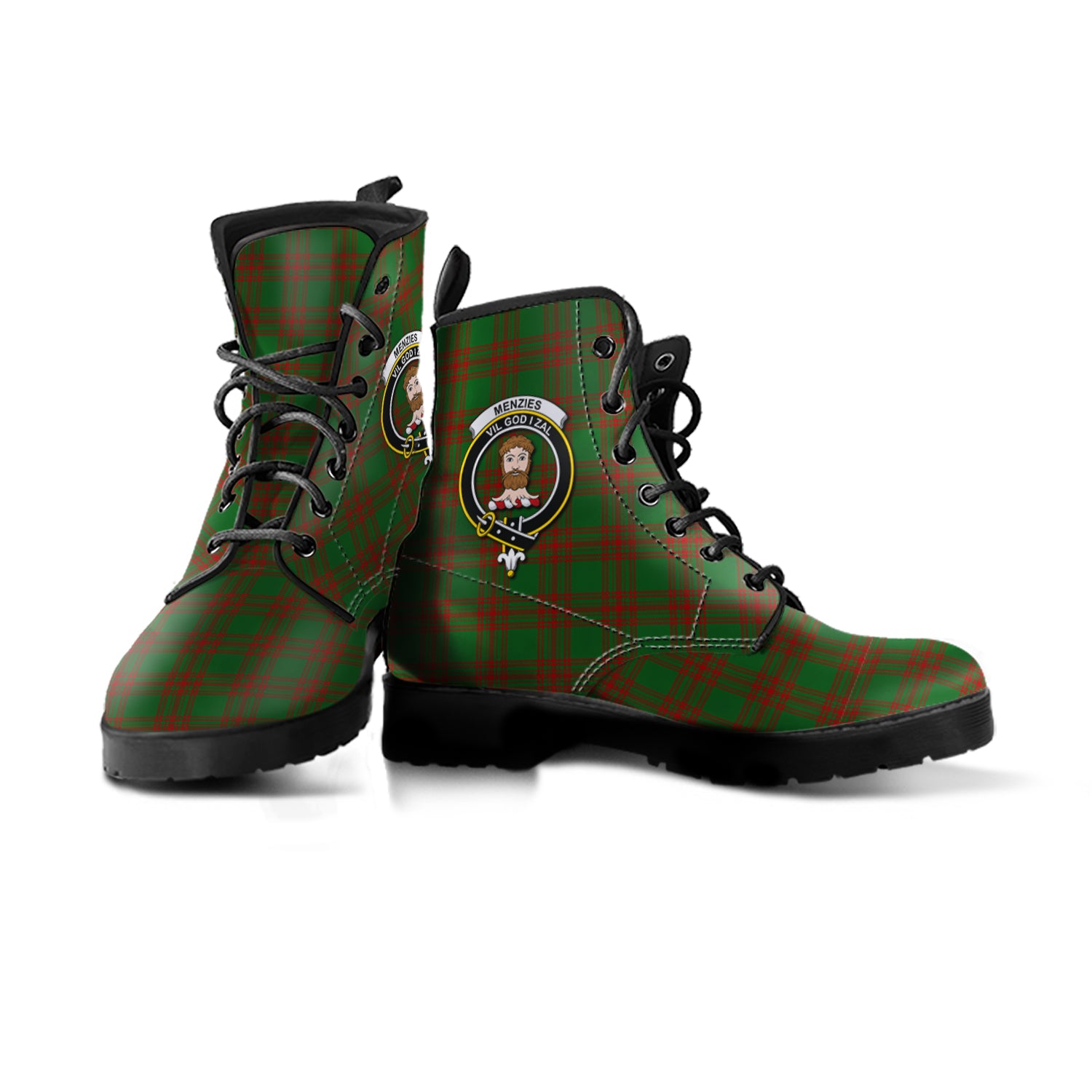 Menzies Tartan Leather Boots with Family Crest - Tartan Vibes Clothing