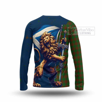 Menzies Tartan Family Crest Long Sleeve T-Shirt with Scottish Majestic Lion - Tartan Vibes Clothing