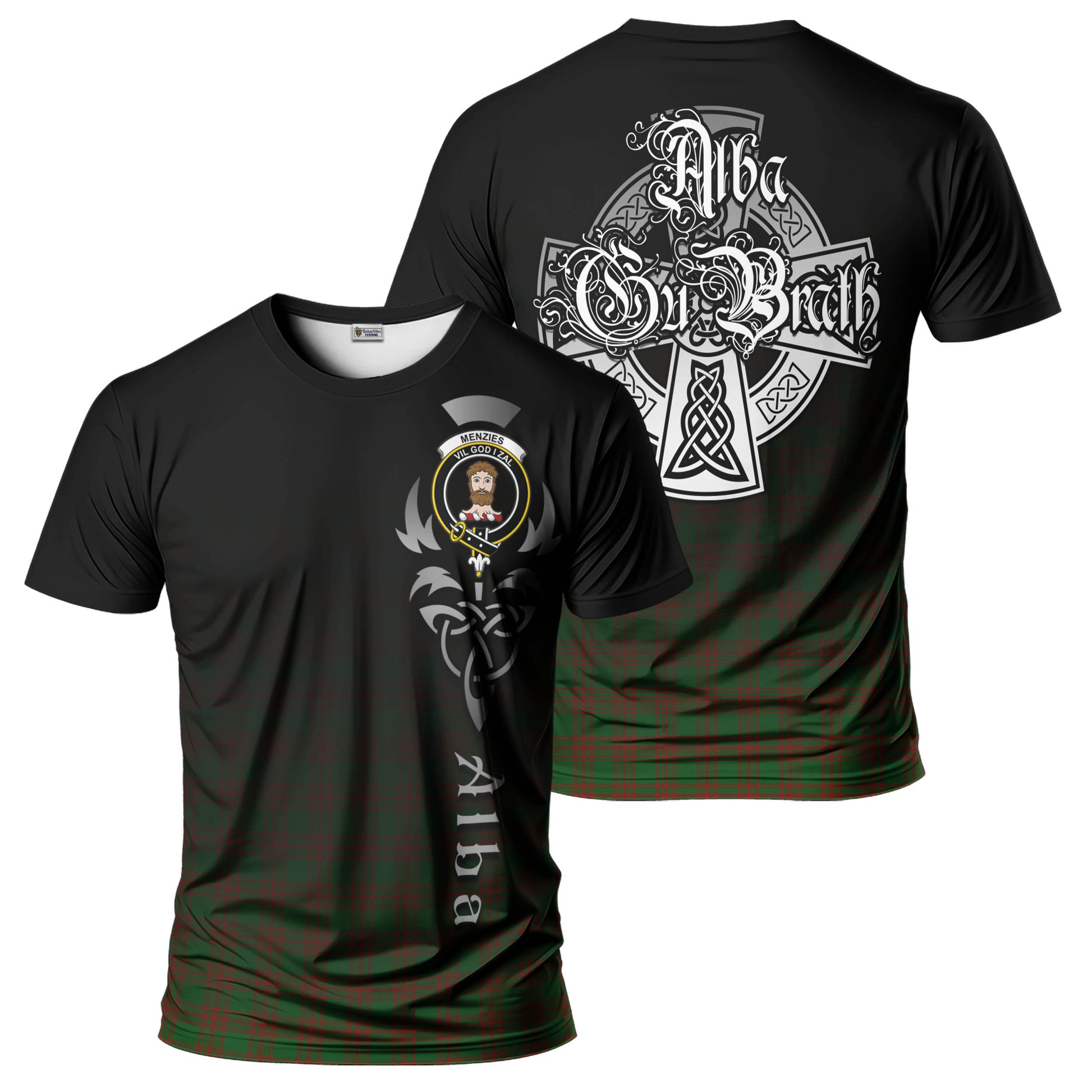 Menzies Tartan T-Shirt Featuring Alba Gu Brath Family Crest Celtic Inspired - Tartan Vibes Clothing