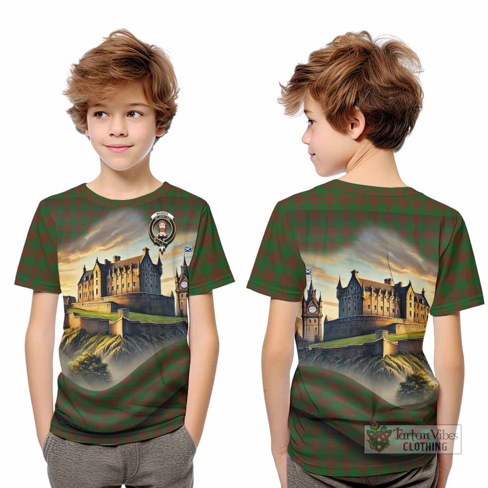 Menzies Tartan Family Crest Kid T-Shirt with Scottish Ancient Castle Style - Tartan Vibes Clothing