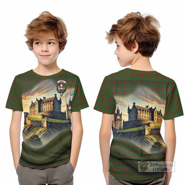 Menzies Tartan Family Crest Kid T-Shirt with Scottish Ancient Castle Style