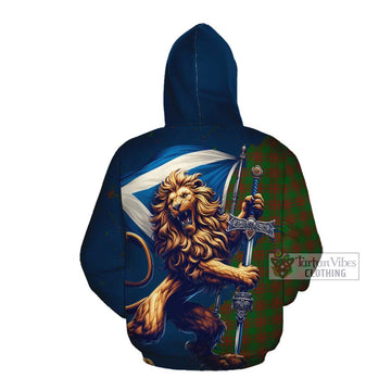 Menzies Tartan Family Crest Cotton Hoodie with Scottish Majestic Lion Pullover Hoodie - Tartan Vibes Clothing