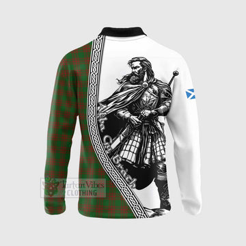 Menzies Tartan Clan Crest Long Sleeve Polo Shirt with Highlander Warrior Celtic Style - Tartan Vibes Clothing