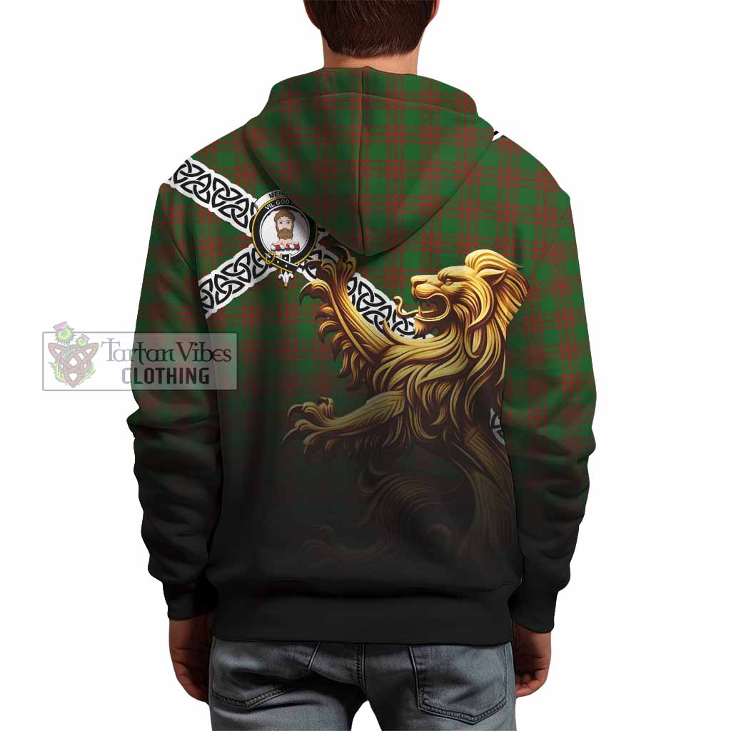 Menzies Crest Tartan Hoodie with Golden Lion Emblem Celtic Style - Tartan Vibes Clothing