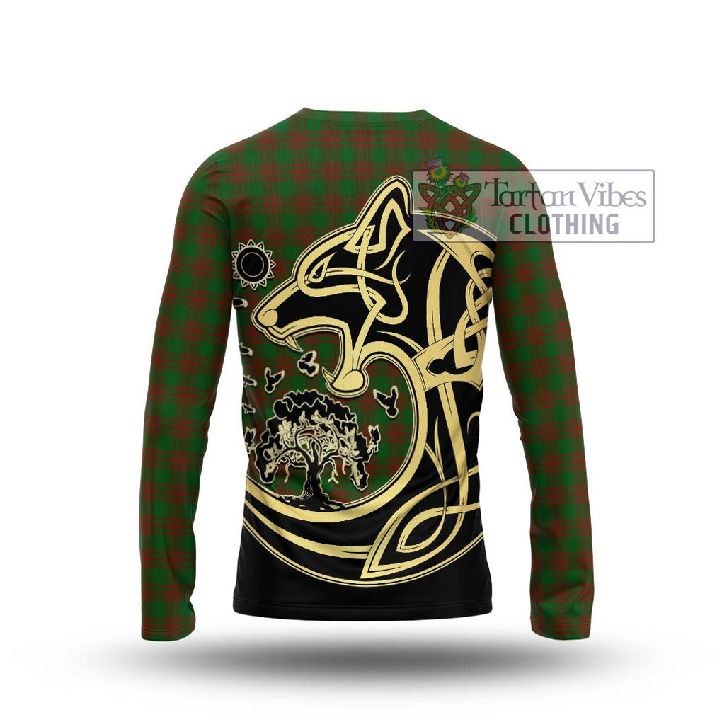 Menzies Tartan Long Sleeve T-Shirt with Family Crest Celtic Wolf Style - Tartan Vibes Clothing