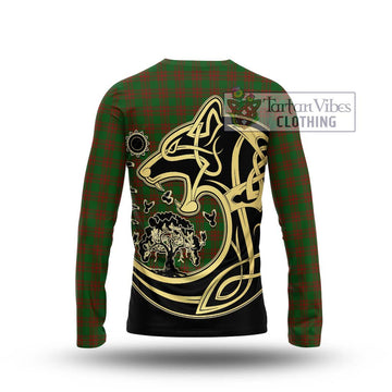 Menzies Tartan Long Sleeve T-Shirt with Family Crest Celtic Wolf Style - Tartan Vibes Clothing