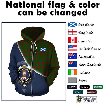 Menzies Tartan Hoodie with Personalised National Flag and Family Crest Half Style - Tartan Vibes Clothing