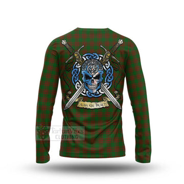 Menzies Tartan Long Sleeve T-Shirt with Family Crest Celtic Skull Style - Tartan Vibes Clothing