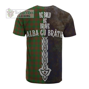 Menzies Tartan Family Crest Cotton T-shirt Alba Gu Brath Be Brave Lion Ancient Style