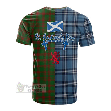 Tartan Vibes Clothing Menzies Tartan Cotton T-shirt Happy St. Andrew's Day Half Tartan Style