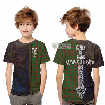 Menzies Tartan Family Crest Kid T-Shirt Alba Gu Brath Be Brave Lion Ancient Style