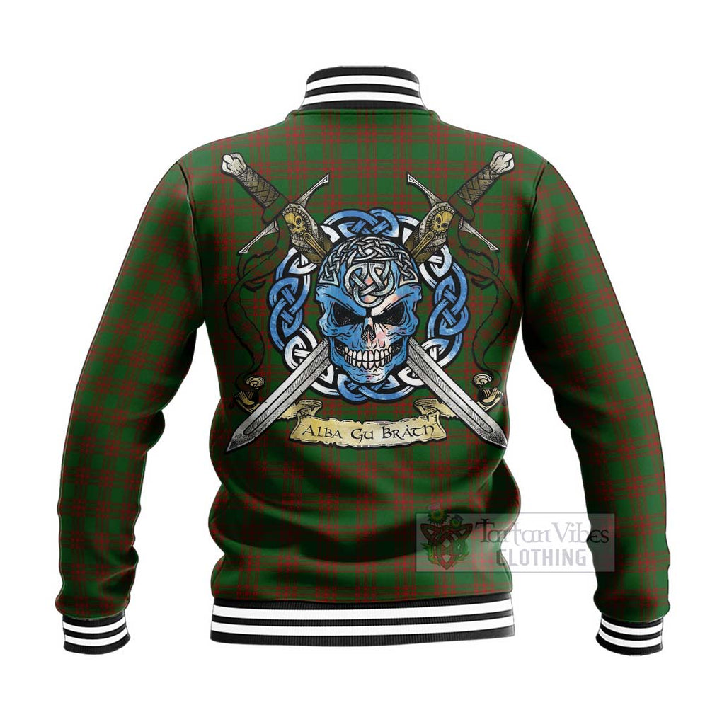 Menzies Tartan Baseball Jacket with Family Crest Celtic Skull Style - Tartan Vibes Clothing