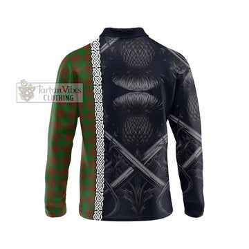 Menzies Tartan Long Sleeve Polo Shirt with Family Crest Cross Sword Thistle Celtic Vibes - Tartan Vibes Clothing