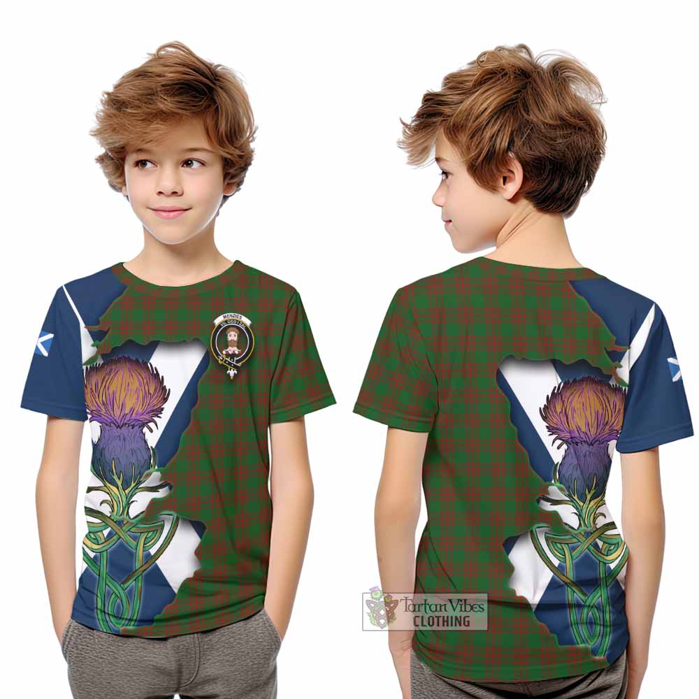 Tartan Vibes Clothing Menzies Tartan Family Crest Kid T-Shirt Scottish Thistle Celtic Inspired