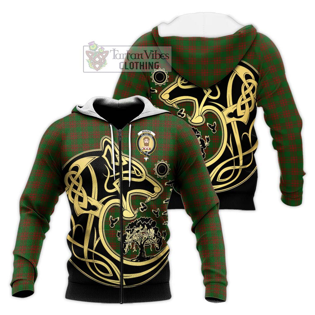 Menzies Tartan Knitted Hoodie with Family Crest Celtic Wolf Style Unisex Knitted Zip Hoodie - Tartan Vibes Clothing