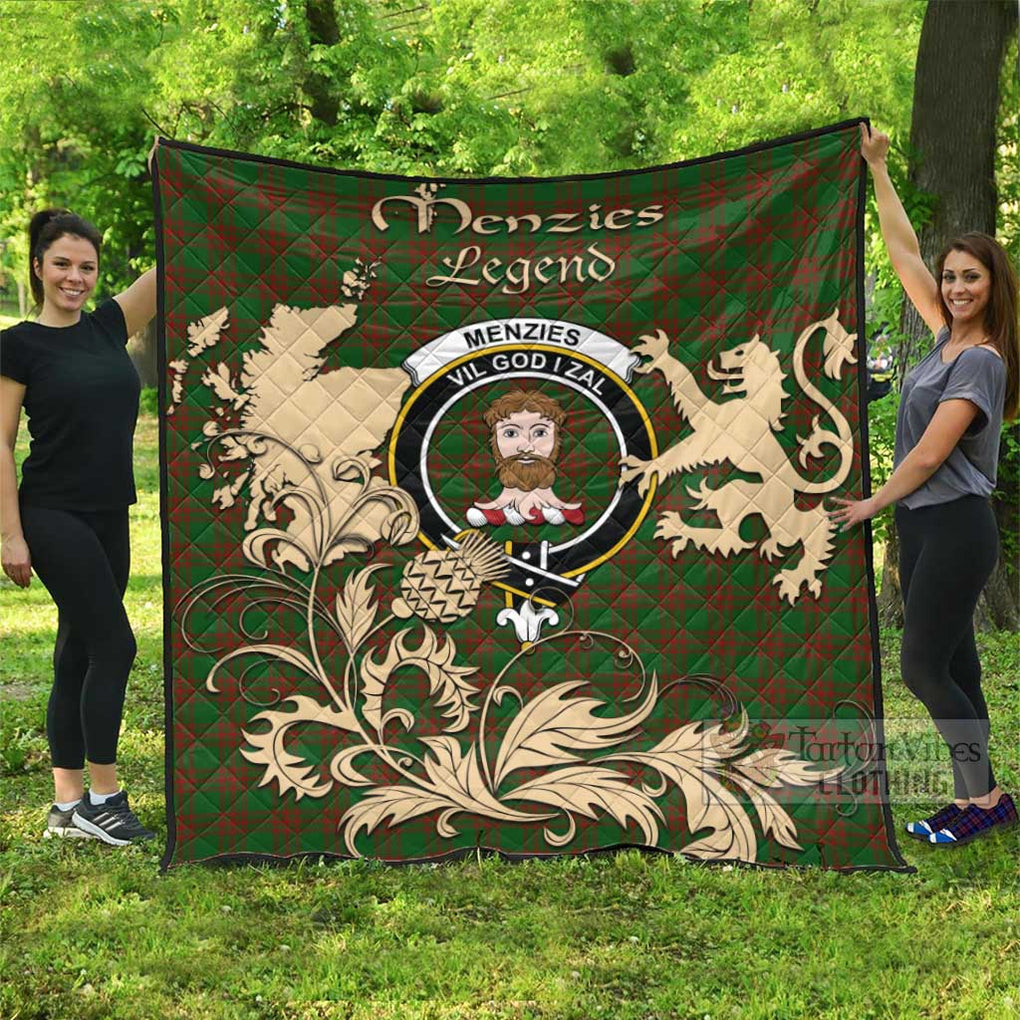 Tartan Vibes Clothing Menzies Tartan Quilt with Family Crest and Scottish Symbol Style
