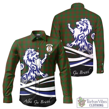 Menzies Tartan Long Sleeve Button Up Shirt with Alba Gu Brath Regal Lion Emblem