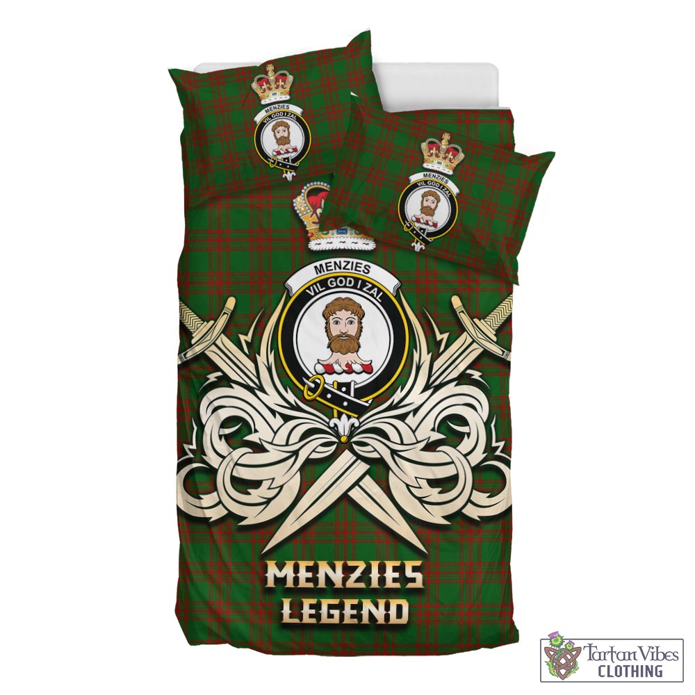 Tartan Vibes Clothing Menzies Tartan Bedding Set with Clan Crest and the Golden Sword of Courageous Legacy
