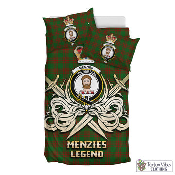 Menzies Tartan Bedding Set with Clan Crest and the Golden Sword of Courageous Legacy