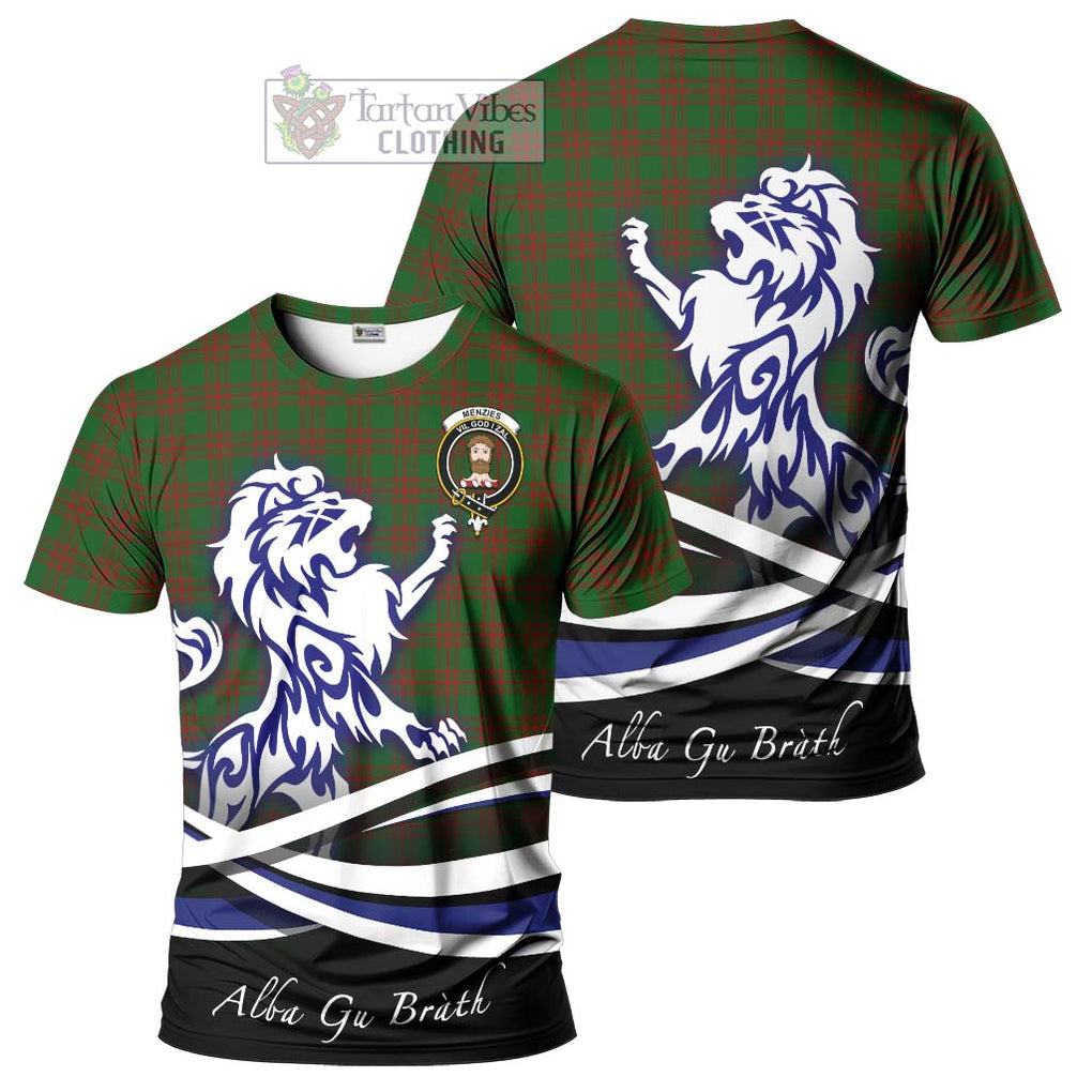 Menzies Tartan Cotton T-shirt with Alba Gu Brath Regal Lion Emblem Women's Shirt - Tartan Vibes Clothing