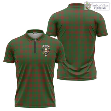 Menzies Tartan Zipper Polo Shirt with Family Crest - Tartan Vibes Clothing
