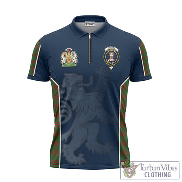 Menzies Tartan Zipper Polo Shirt with Family Crest and Lion Rampant Vibes Sport Style