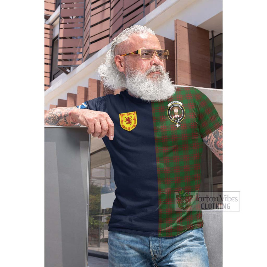 Menzies Tartan Cotton T-shirt Alba with Scottish Lion Royal Arm Half Style Men's Shirt - Tartan Vibes Clothing