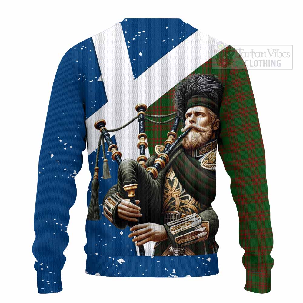 Menzies Tartan Knitted Sweater with Family Crest Scottish Bagpiper Vibes - Tartan Vibes Clothing