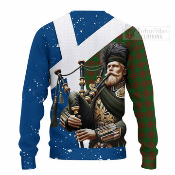 Menzies Tartan Knitted Sweater with Family Crest Scottish Bagpiper Vibes - Tartan Vibes Clothing