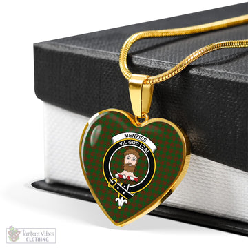 Menzies Tartan Heart Necklace with Family Crest - Tartan Vibes Clothing