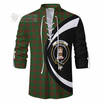 Menzies Tartan Ghillie Kilt Shirt with Family Crest Circle Style - Tartan Vibes Clothing
