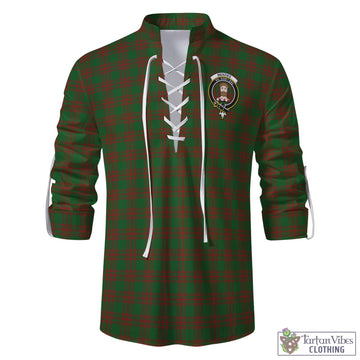 Menzies Tartan Men's Scottish Traditional Jacobite Ghillie Kilt Shirt with Family Crest