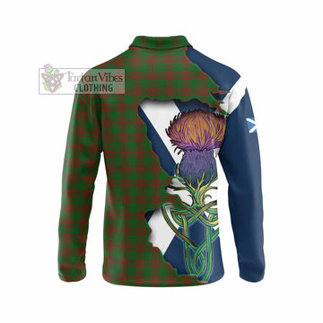 Tartan Vibes Clothing Menzies Tartan Family Crest Long Sleeve Polo Shirt Scottish Thistle Celtic Inspired