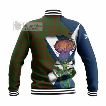 Tartan Vibes Clothing Menzies Tartan Family Crest Baseball Jacket Scottish Thistle Celtic Inspired