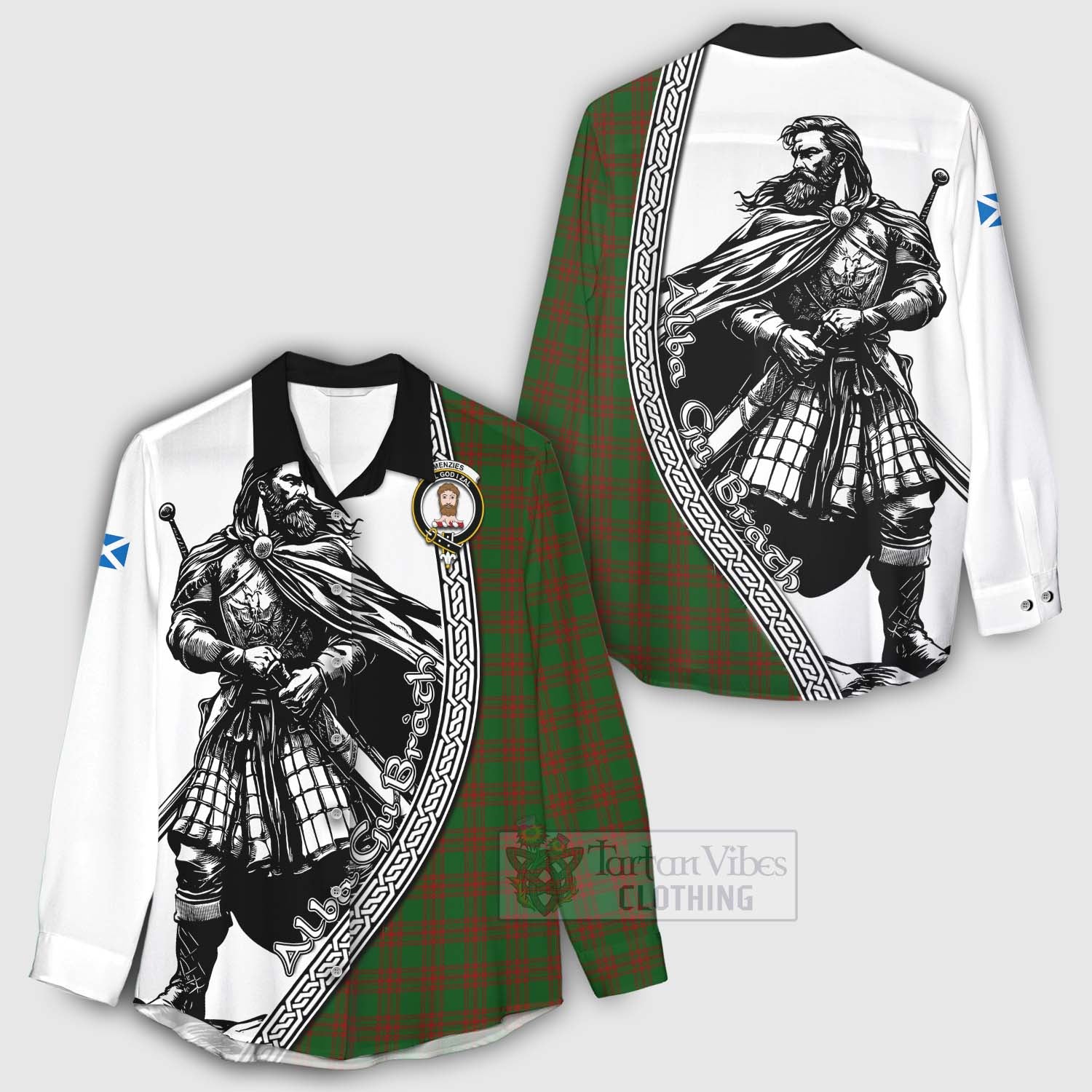 Menzies Tartan Clan Crest Women's Casual Shirt with Highlander Warrior Celtic Style - Tartan Vibes Clothing
