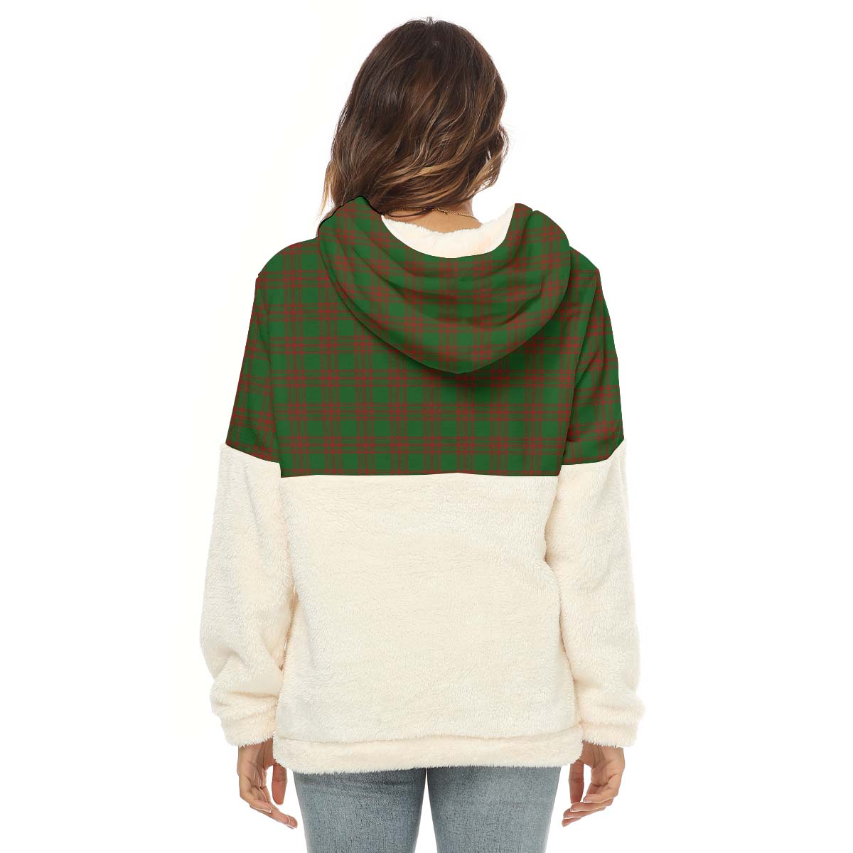 Menzies Tartan Women's Borg Fleece Hoodie With Half Zip with Family Crest - Tartan Vibes Clothing