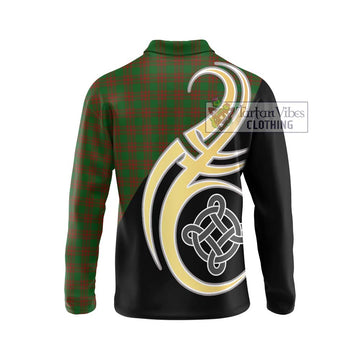 Menzies Tartan Long Sleeve Polo Shirt with Family Crest and Celtic Symbol Style - Tartan Vibes Clothing