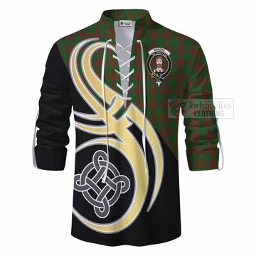 Menzies Tartan Ghillie Kilt Shirt with Family Crest and Celtic Symbol Style - Tartan Vibes Clothing