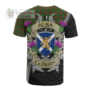 Menzies Tartan Family Crest Cotton T-shirt Lion Rampant Royal Thistle Shield Celtic Inspired