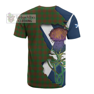 Menzies Tartan Family Crest Cotton T-shirt Scottish Thistle Celtic Inspired