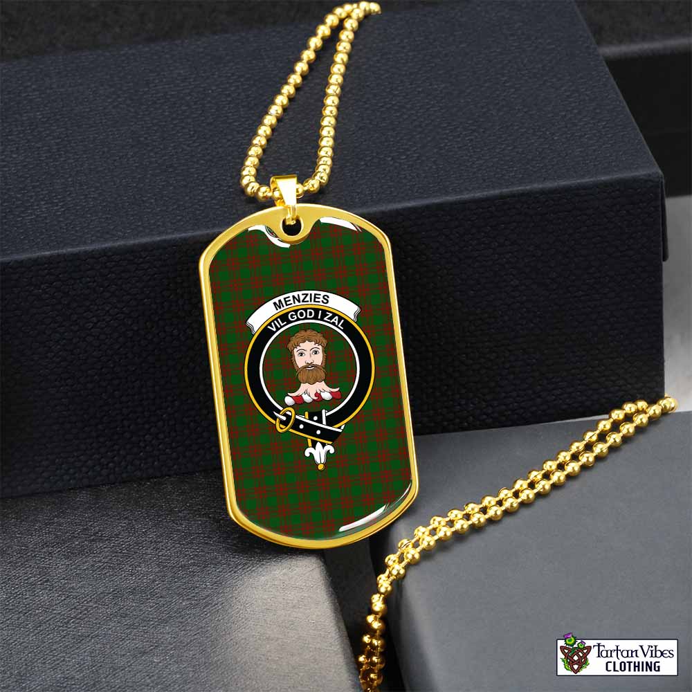 Menzies Tartan Dog Tag Necklace with Family Crest Gold No - Tartan Vibes Clothing