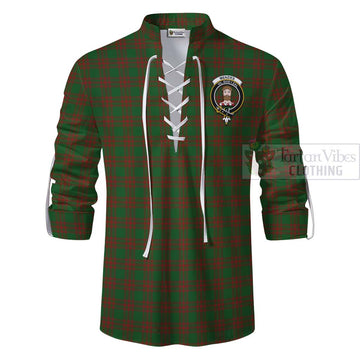 Menzies Tartan Ghillie Kilt Shirt with Family Crest Celtic Skull Style - Tartan Vibes Clothing
