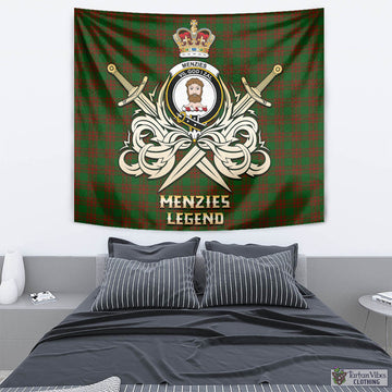 Menzies Tartan Tapestry with Clan Crest and the Golden Sword of Courageous Legacy